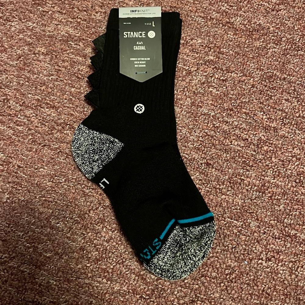 Stance Kids Cotton Blend Crew. Dino Day Black Design with Black Dino Spikes